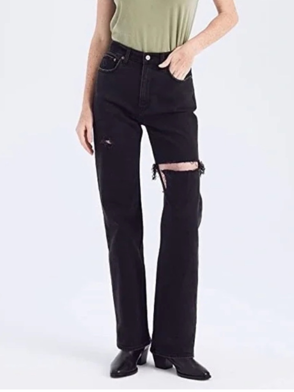 Abercrombie & Fitch Black Straight-Leg Distressed Jeans - Women's